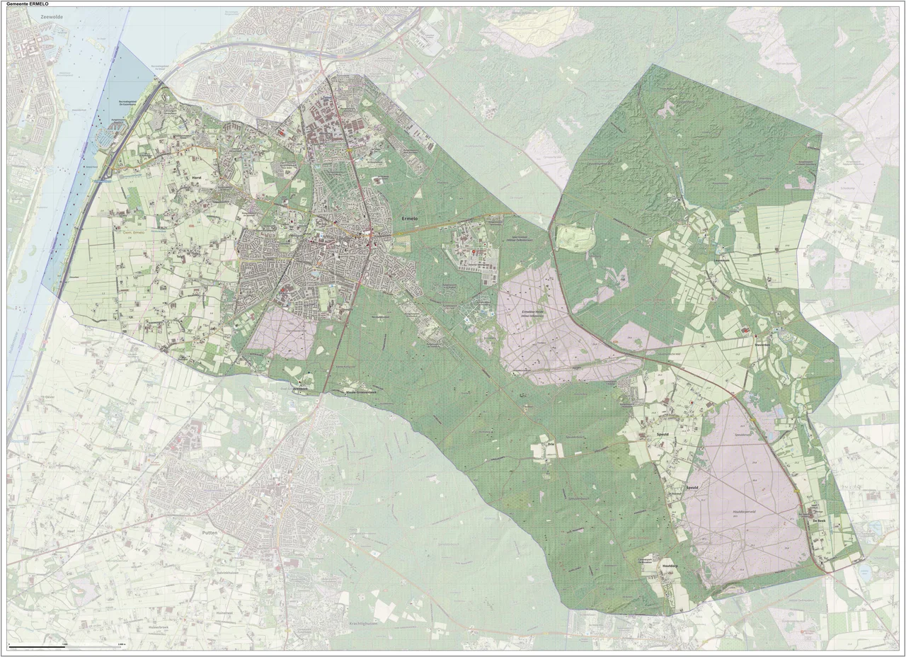 Topografische gemeentekaart. Resolutie: 400 pixels/km.
Kaartbeeld samengesteld uit de open geodata van de Top10NL en Top25namen (Kadaster), Creative Commons-BY licentie. Gebouwvlakken uit open geodata BAG extract. Wegen uit de OpenStreetMap, OpenStreetMap community. Reliëfschaduw uit de Actuele Hoogtekaart AHN2.
Samenstelling en kleurenschema: Jan-Willem van Aalst, met QGIS. Zie ook de Legenda.