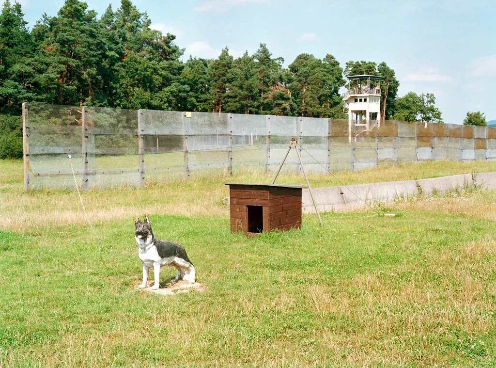 The open-air museum of Point Alpha near Geisa (Thüringen, Germany). In the background is the watchtower that was used by the Americans. It was placed only two hundred metres away from an East German tower, separated by a guarded border strip with fence, anti-vehicle trench and patrol road.