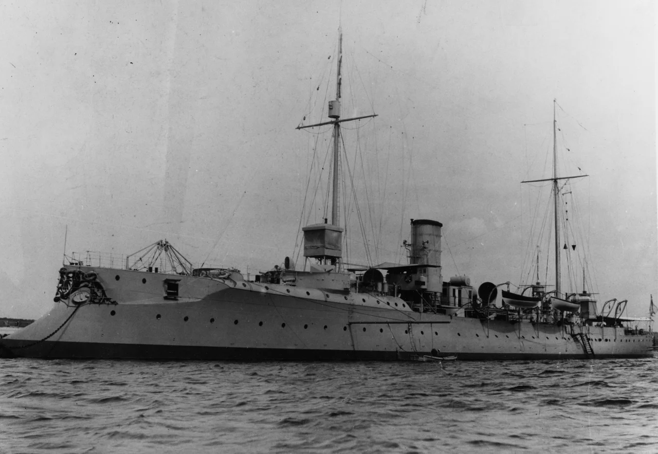 The German aviso SMS Hela in her original configuration, photographed by A. Renard, Kiel, 1899.