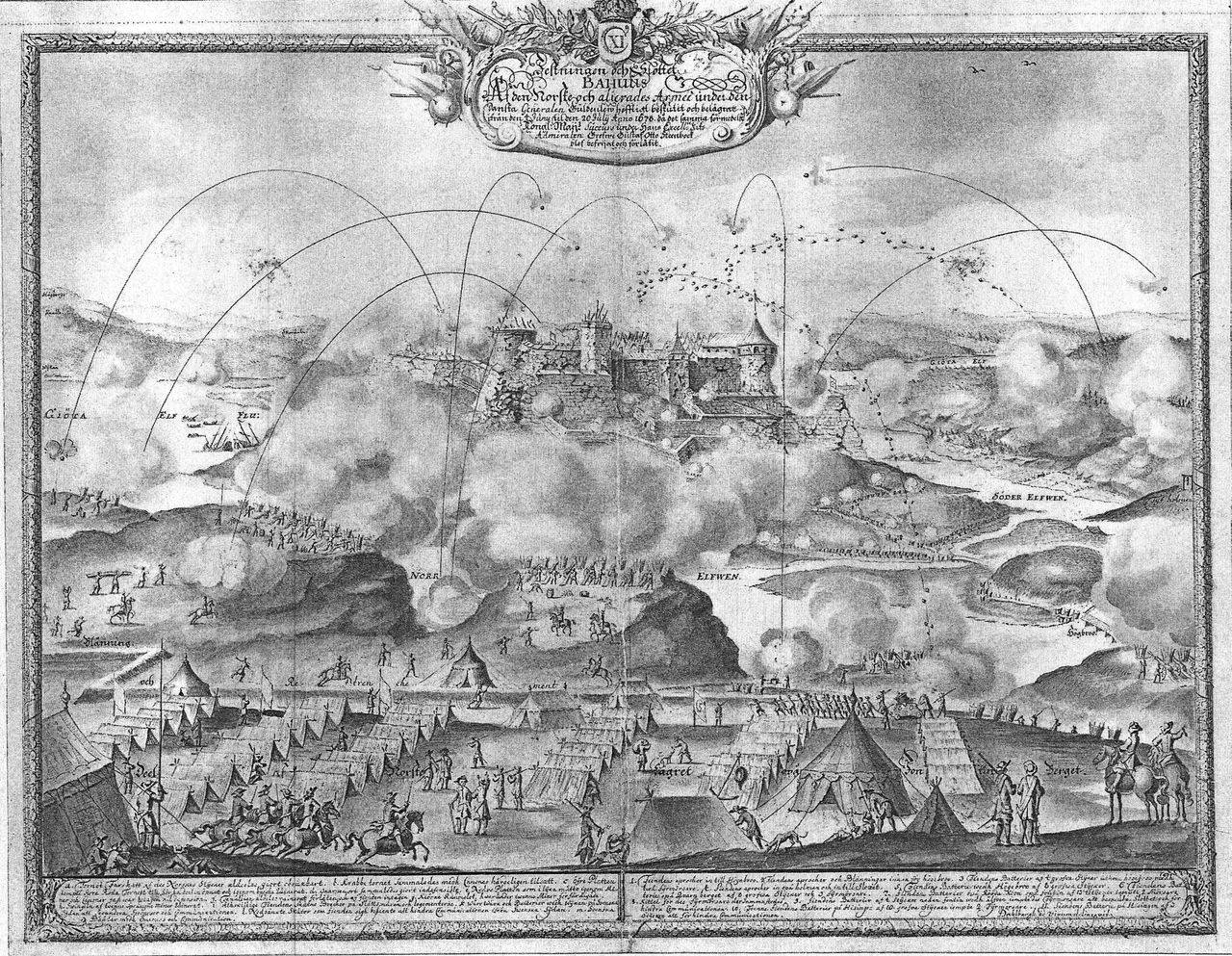 The Norwegian-Danish siege of the fortress Bohus in Sweden at 1678.
Drawing by the Swedish field marshal Erik Dahlberg