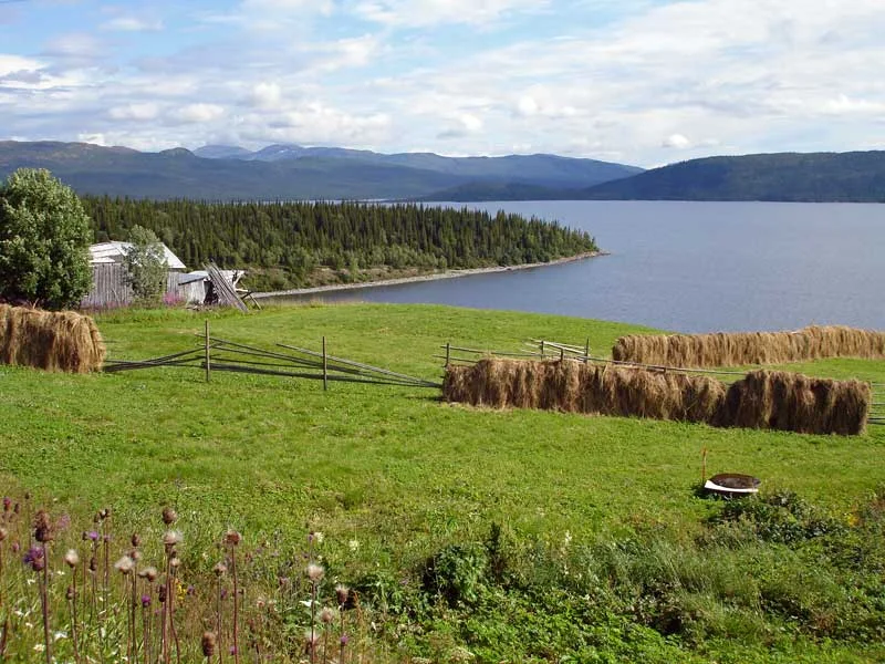 The village Stora Blåsjön and the lake Blåsjön in Strömsund, Jämtland, Sweden.