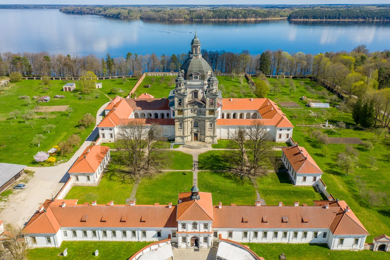 Aerial photo of Pažaislis Monastery in Kaunas, Lithuania.