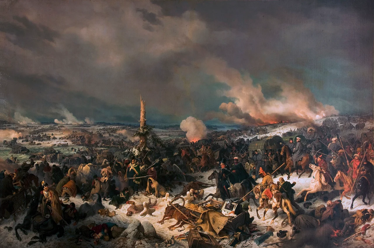 Crossing the Berezina River on 17 (29) November 1812
oil on canvas
224x355 cm
signed b.l.: Peter Hess / 1844
