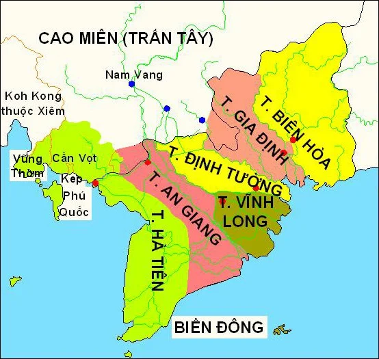 Provinces and cities in South - Vietnam during the period 1832-1841