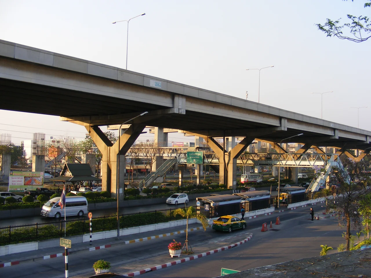 Bridges and roads in front of Don Mueang Bangkok International Airport (domestic terminal), Thailand.