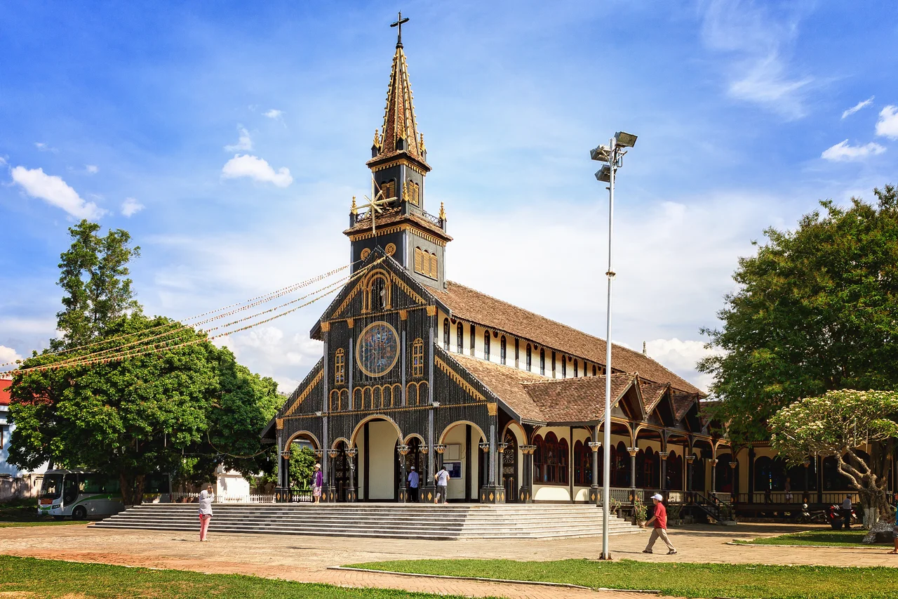 A wooden church of Nguyen hue, Kon Tum, Vietnam, which was built in 1918.