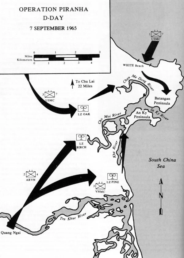 Map of Operation Piranha, Batangan Peninsula, Quang Ngai Province, South Vietnam, 7 September 1965
