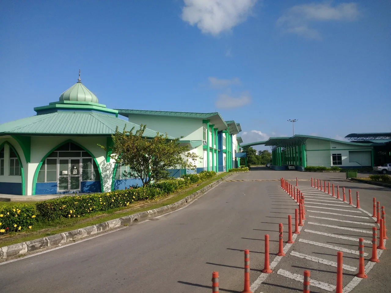 Part of the Malaysian border control complex near the border with Brunei on the road between Miri and Kuala Belait.