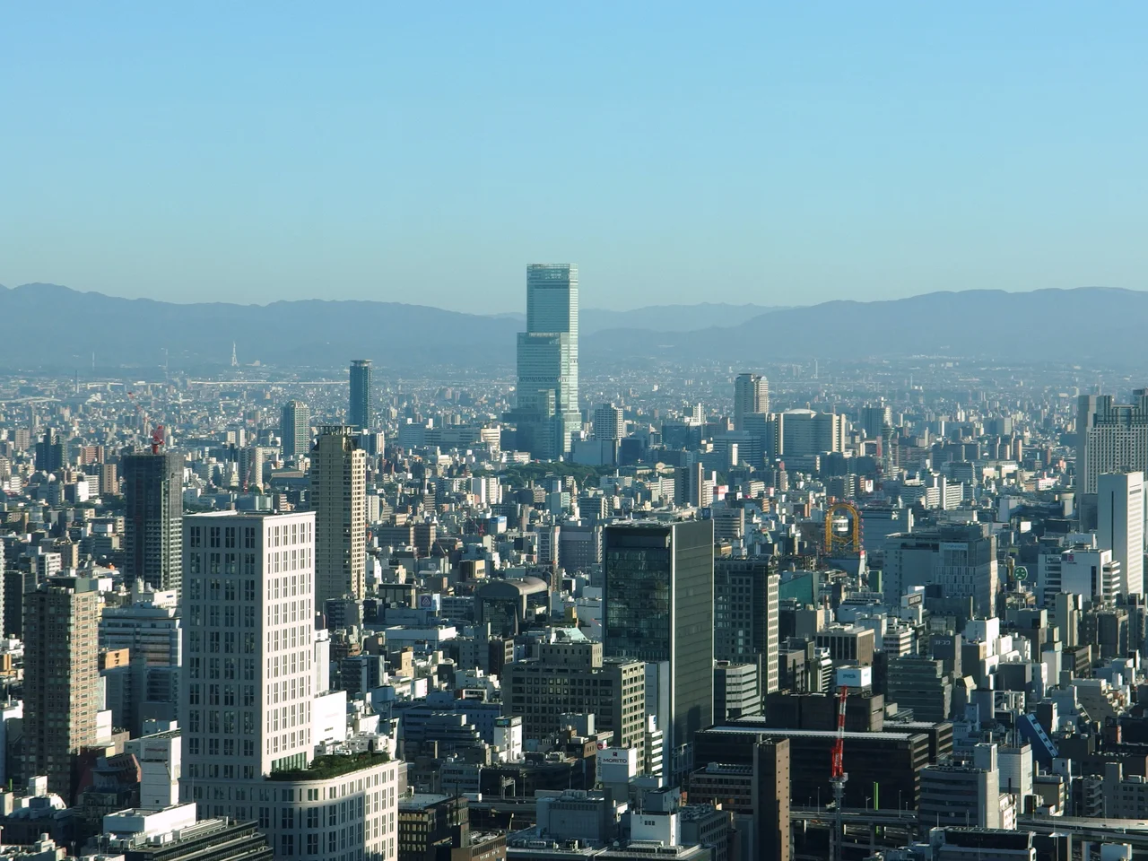 Abeno Harukas viewed from the Nakanoshima Festival Tower in Osaka, Osaka Prefecture, Japan