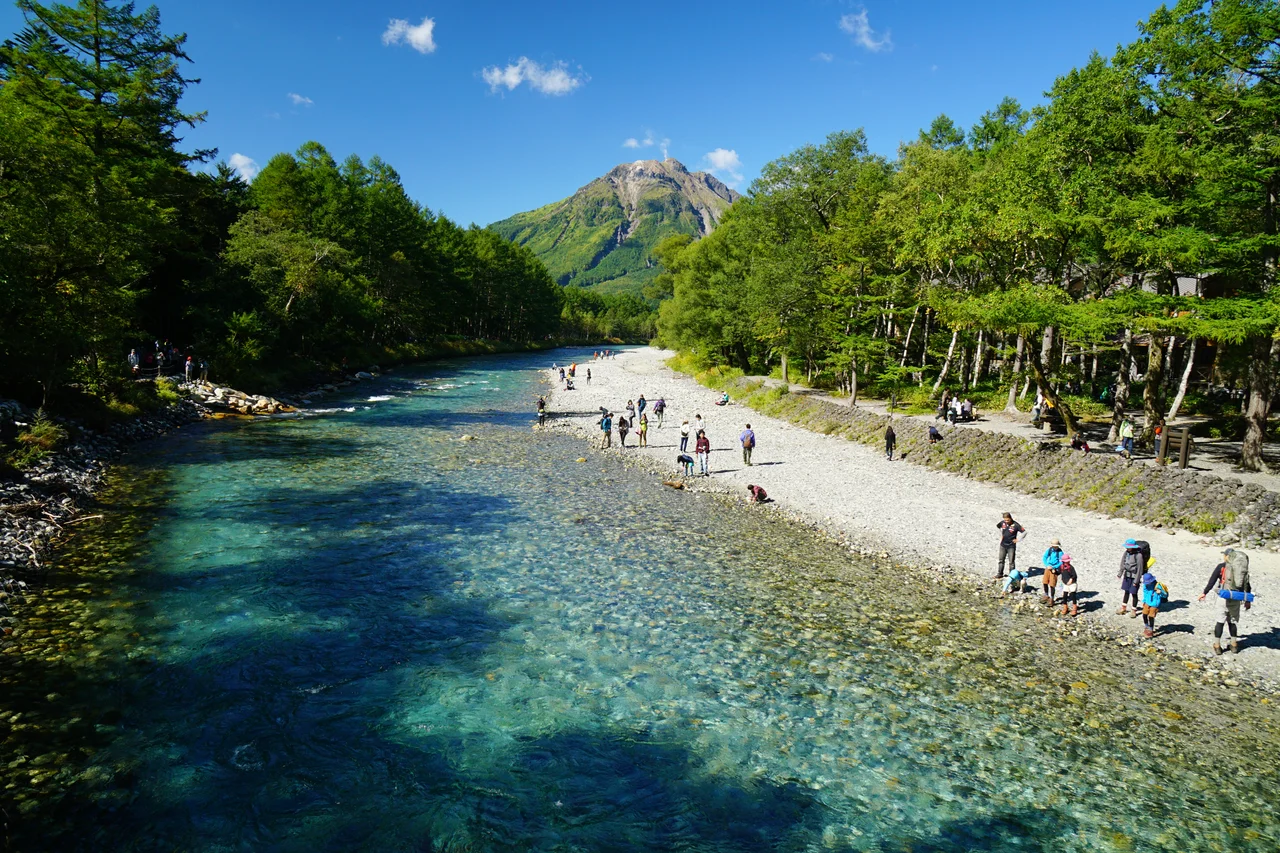 Azusa River  and Mount Yake at Kamikochi, Matsumoto, Nagano prefecture, Japan